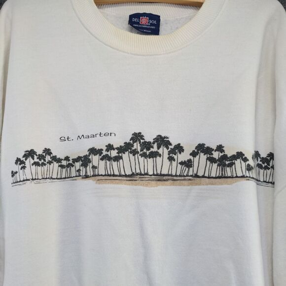 Del Sol Men's St. Maarten Pullover Crew Neck Sweatshirt White XXL Heavyweight - Picture 4 of 16